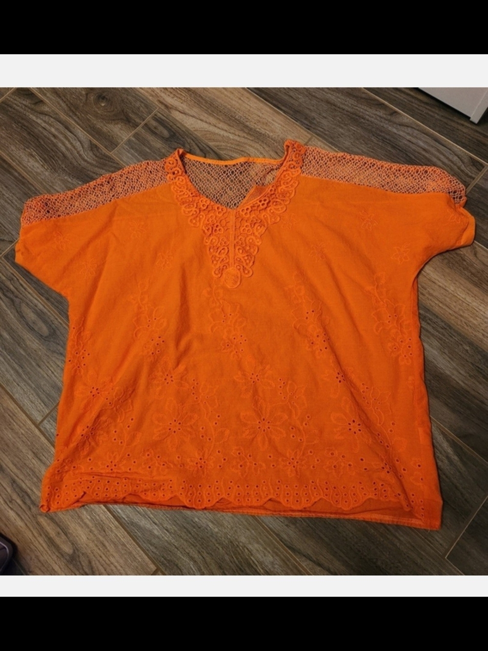 Women's Orange Embroidered V-Neck Top